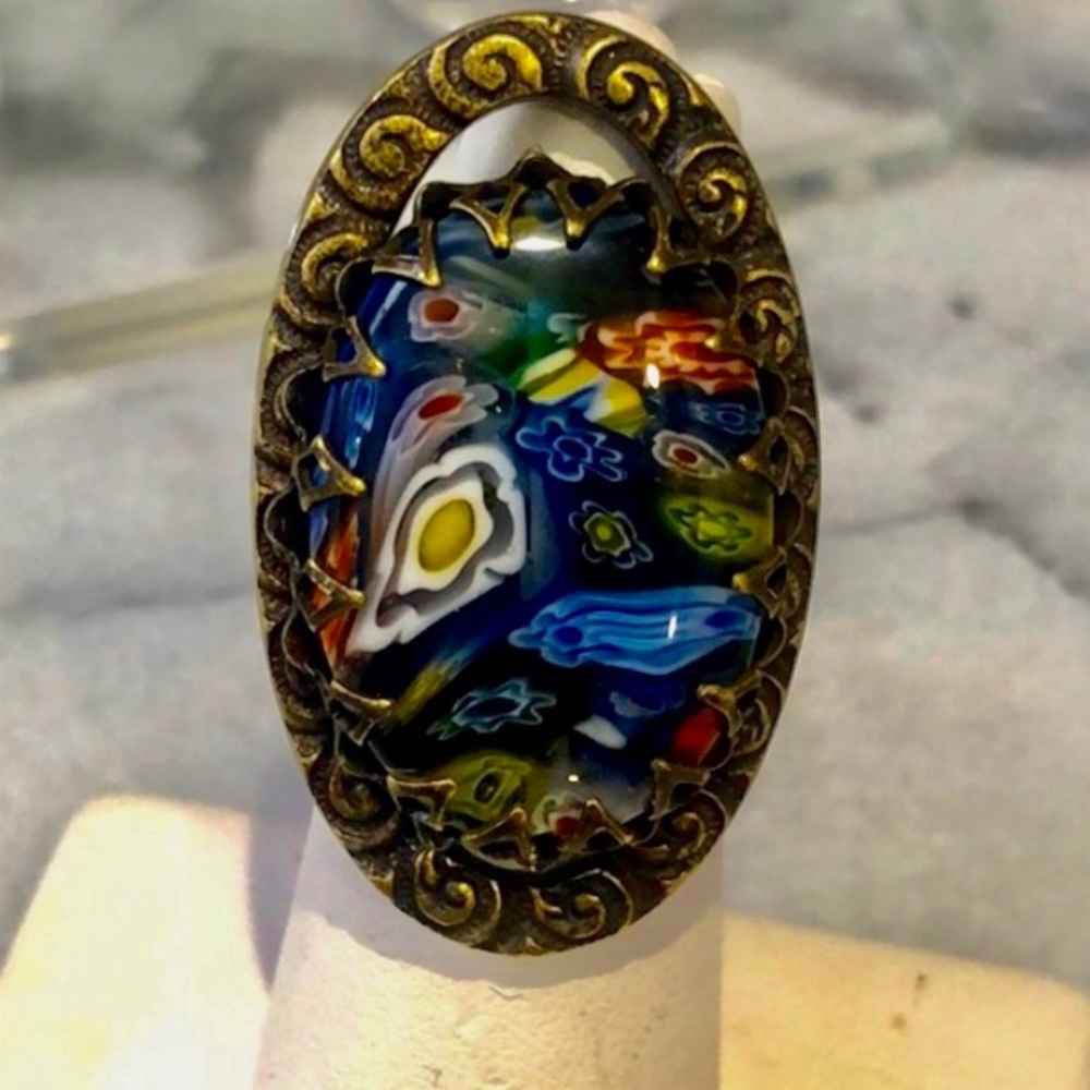 Vintage Vibe Millefiore Glass Oval Bead Ring,NWT